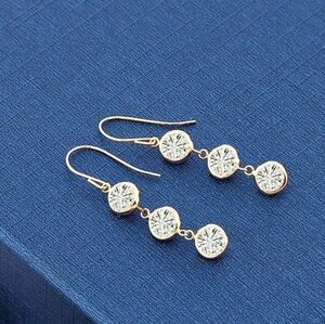 Certified 14k Yellow Gold 3ct. Diamond Triple Tier Drop Moissanite